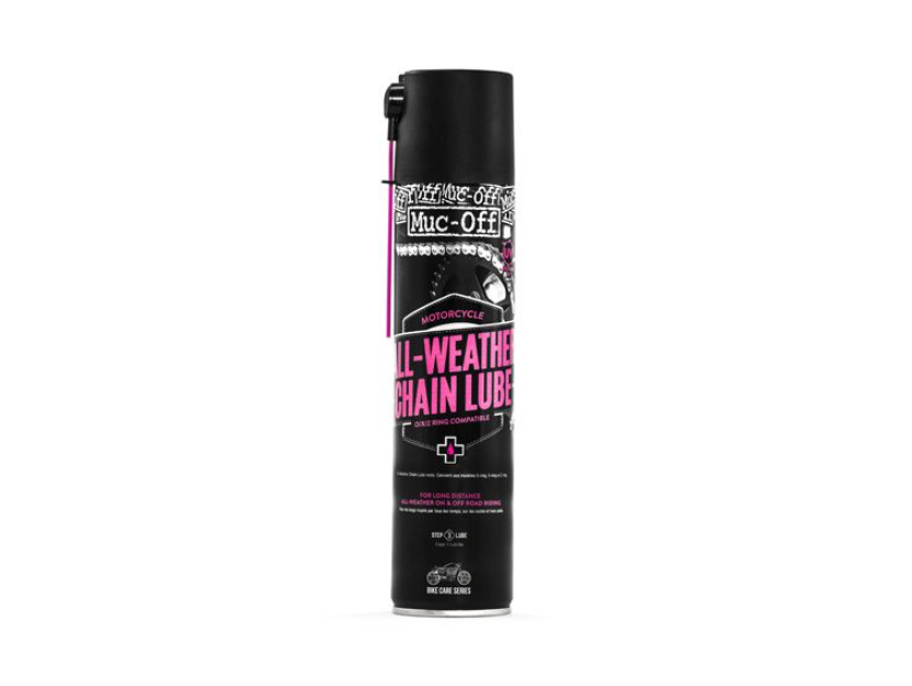 Muc-Off All-Weather Chain Lube is the first of its kind and is set to revolutionize chain efficiency and performance for all motorcycles covering longer distances and is ideal for tourers or commuters as you can go far longer between reapplication intervals. Our unique water repellent, ceramic, non-fling formula penetrates deep into the chain link. This creates a durable protective coating which will guard your chain against corrosion and metal to metal wear, in all weather conditions. An added benefit to o