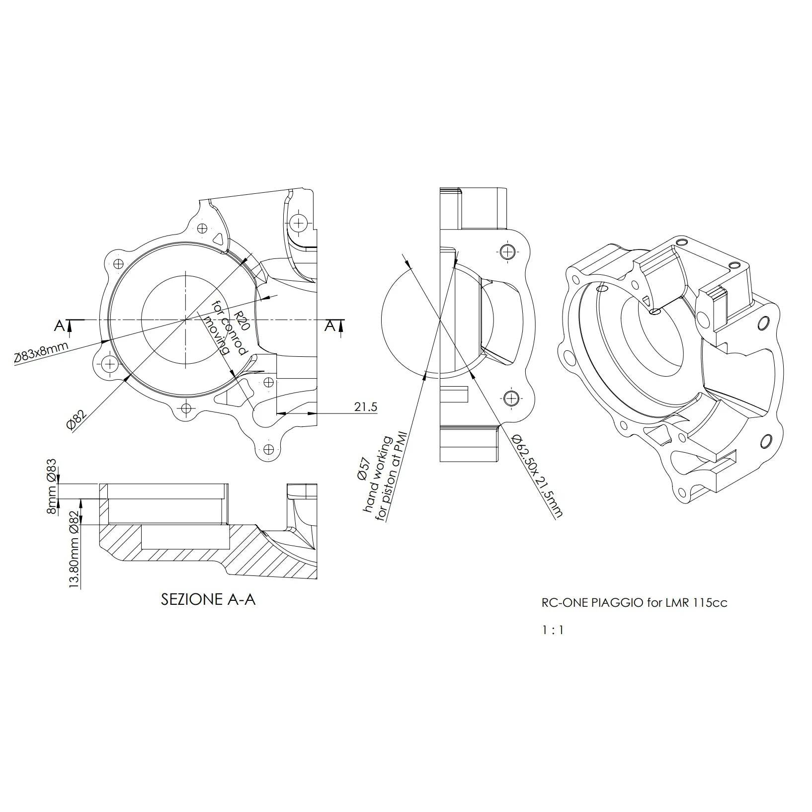 Cylinder Kit LC LMR 115cc - Moteur 115CC Piaggio RC-ONE / Passion 2Fast ...