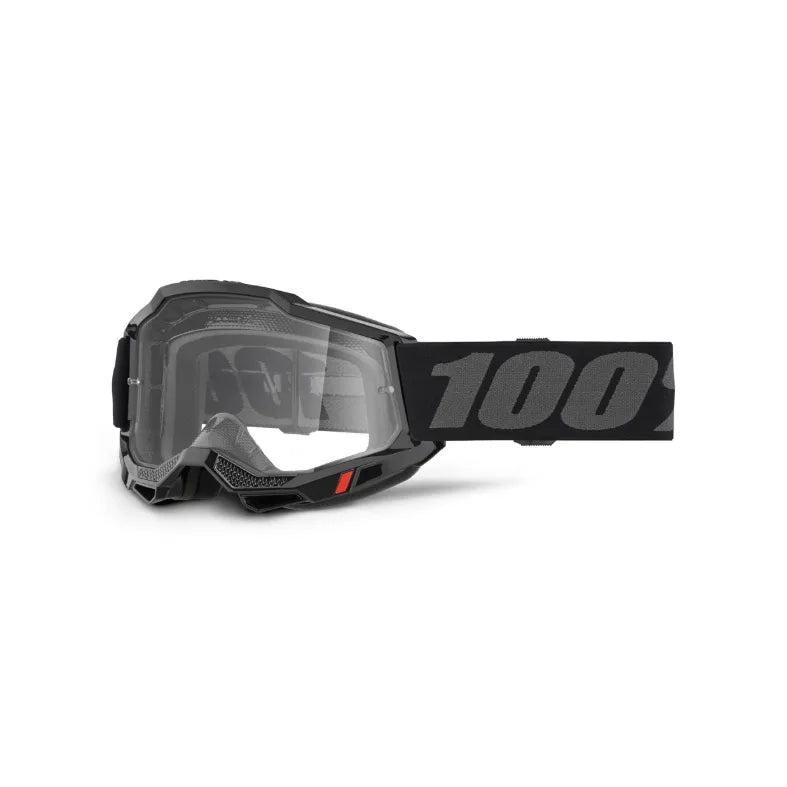 Lunettes de motocross 100% Accuri 2 noires (Lentille claire ou miroir argent) - CLAIRE