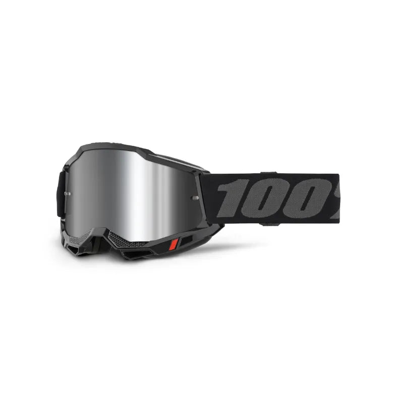 Lunettes de motocross 100% Accuri 2 noires (Lentille claire ou miroir argent) - MIROIR