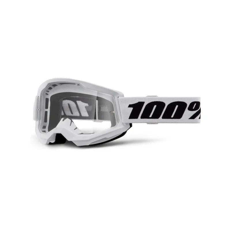 Lunettes de motocross 100% Strata 2 blanches (Lentille claire ou miroir argent) - CLAIRE