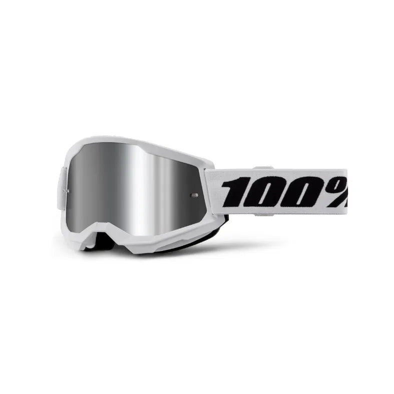 Lunettes de motocross 100% Strata 2 blanches (Lentille claire ou miroir argent) - MIROIR