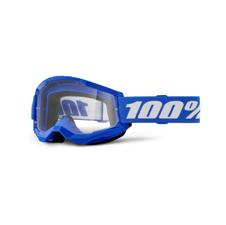 Lunettes de motocross 100% Strata 2 bleues (Lentille claire ou miroir rouge/bleu) - CLAIR
