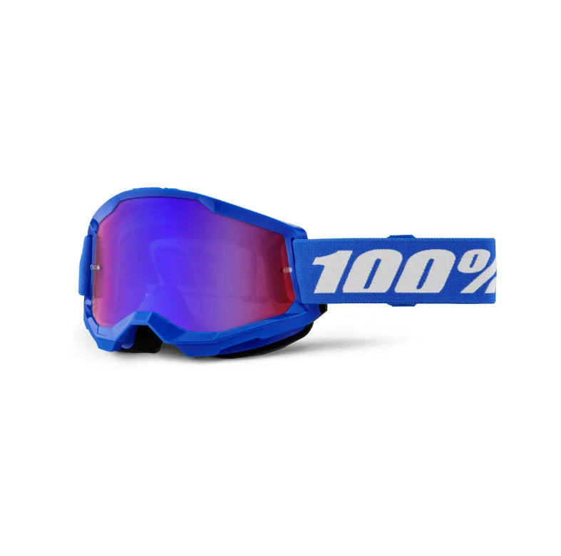 Lunettes de motocross 100% Strata 2 bleues (Lentille claire ou miroir rouge/bleu) - MIRROIR