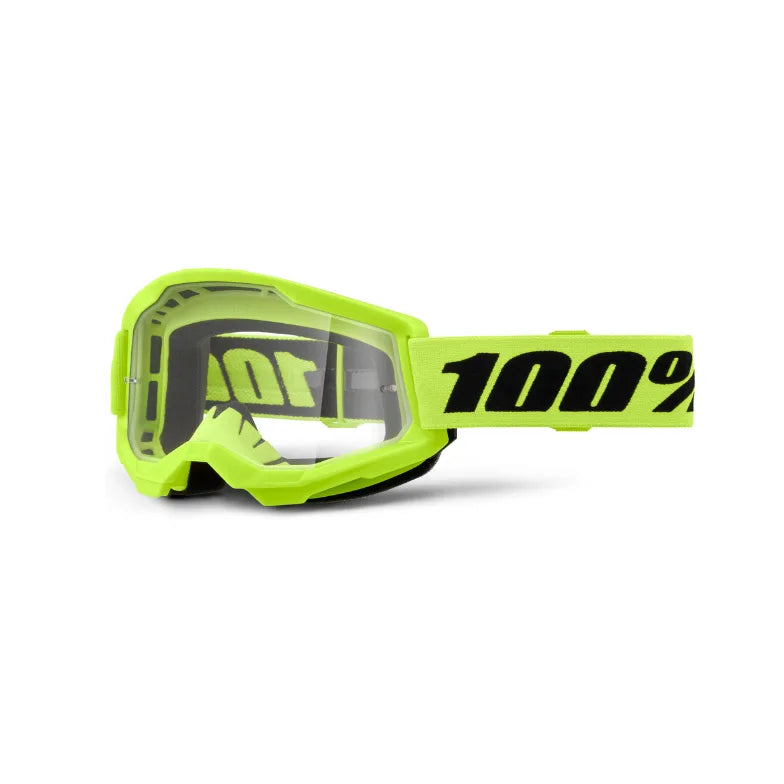 Lunettes de motocross 100% Strata 2 jaune néon (Lentille claire ou miroir rose) - CLAIRE