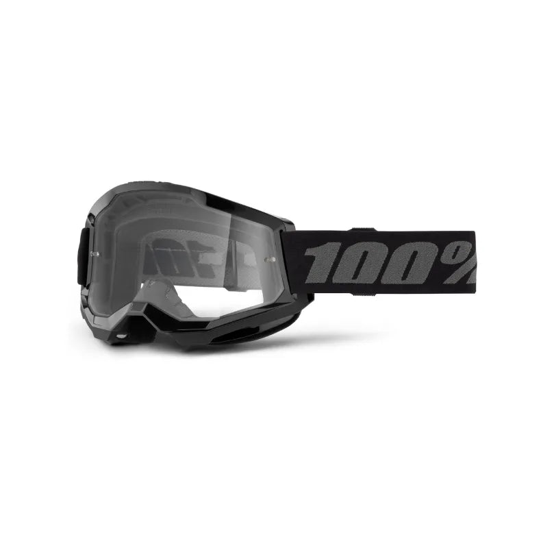 Lunettes de motocross 100% Strata 2 noires (Lentille claire ou miroir argent) - CLAIRE