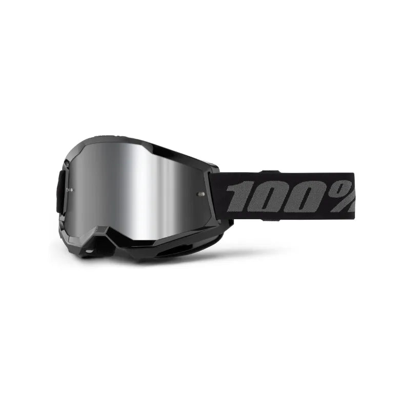 Lunettes de motocross 100% Strata 2 noires (Lentille claire ou miroir argent) - MIROIR