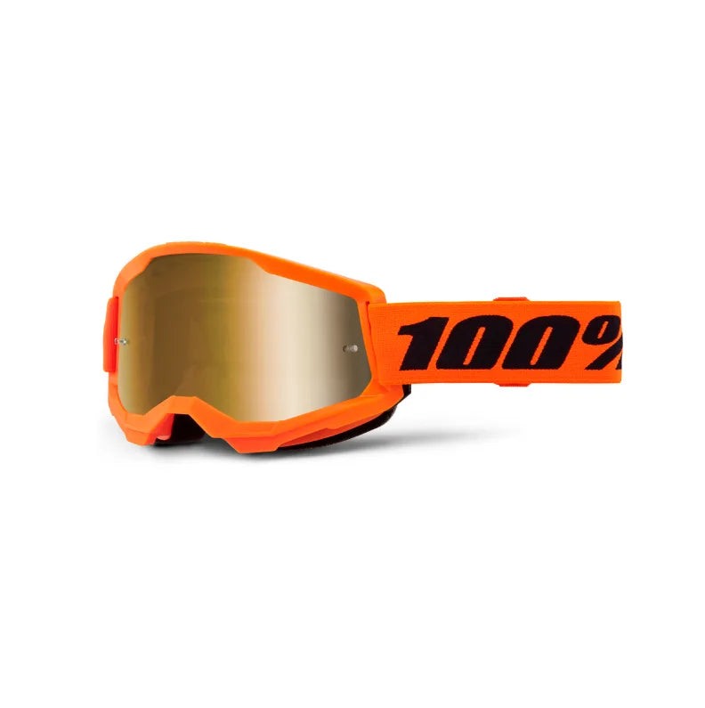 Lunettes de motocross 100% Strata 2 orange néon (Lentille claire ou miroir orange) - MIROIR