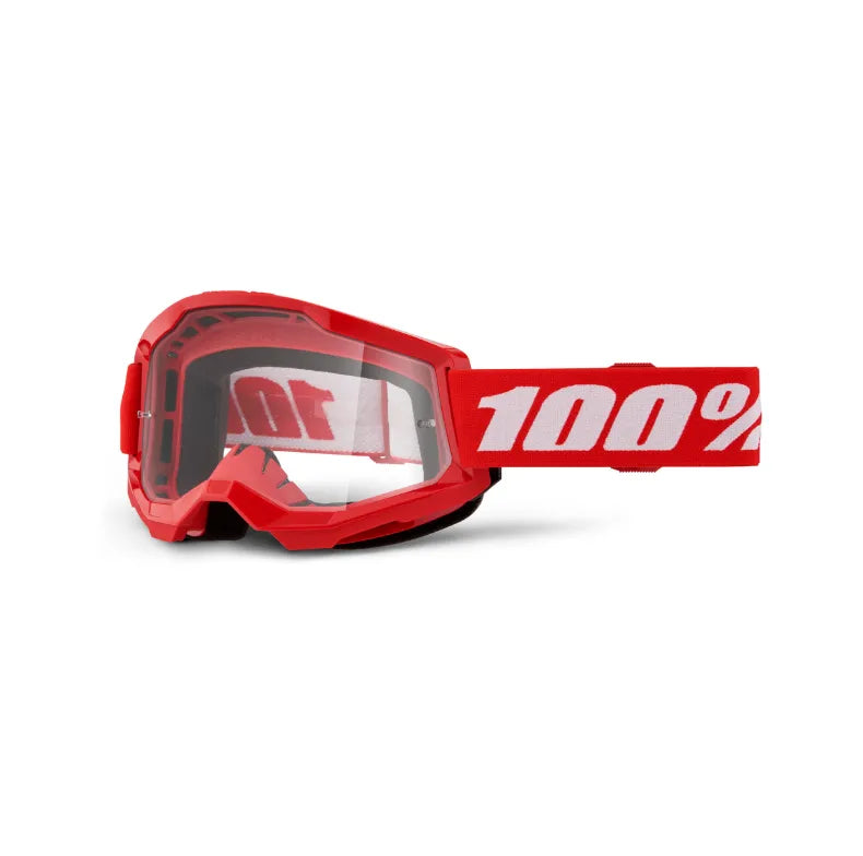Lunettes de motocross 100% Strata 2 rouges (Lentille claire ou miroir rouge) - CLEAR