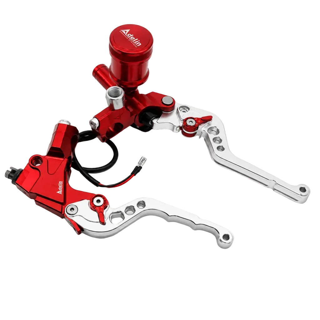 Red CNC Billet Controls Levers Set Adelin (Hydraulic & Cable)