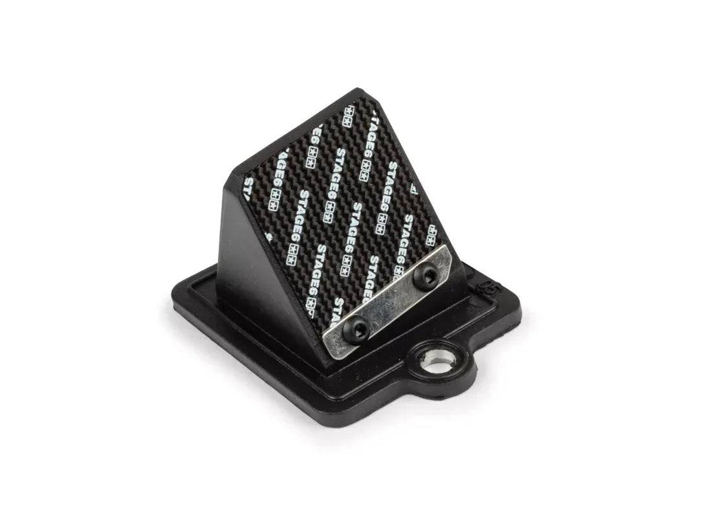 This vulcanised two-reed block completes your Stage6 setup and is ideal to assist cylinder charges with 19mm carbs and more. The layout has been adapted from the reed valve of the well-known intake system. Included in the package are the reed valve made of fuel-resistant Viton® as well as 0.35mm Stage6 carbon reeds, 0.4mm fibreglass reeds and three stuffers (24, 26 and 28mm).
